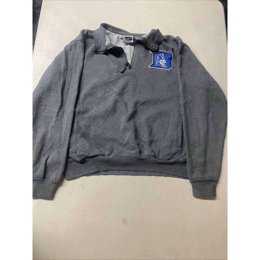 VTG Duke Blue Devils 1/4 Zip Sweater Sweatshirt Men's S Gray Stadium Athletics